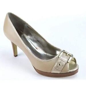 Alfani Light Taupe Pacific Beechwood Peephole Pumps, Size 8